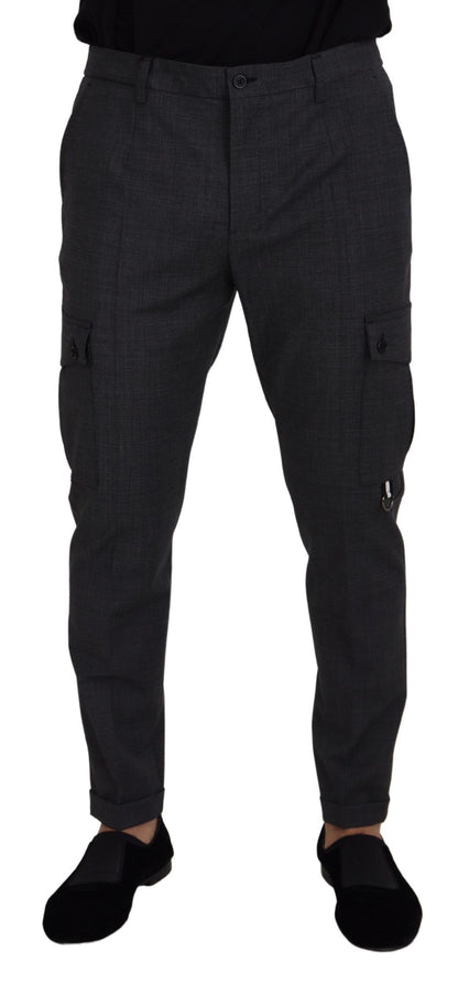 Dolce & Gabbana Men's Grey Checked Cargo Trousers Stretch Pants