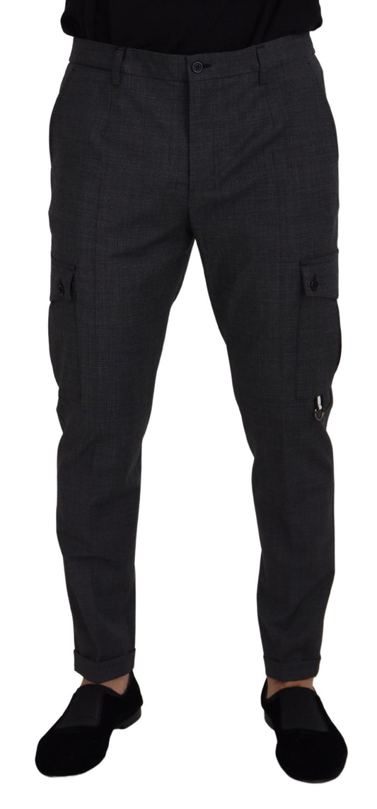 Dolce & Gabbana Men's Grey Checked Cargo Trousers Stretch Pants