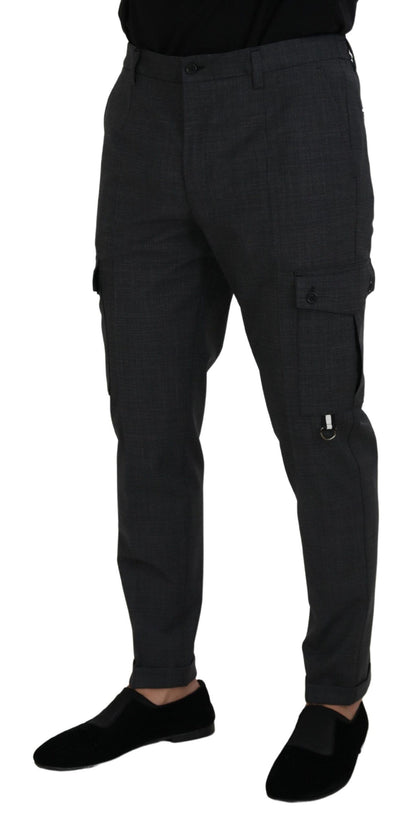 Dolce & Gabbana Men's Grey Checked Cargo Trousers Stretch Pants