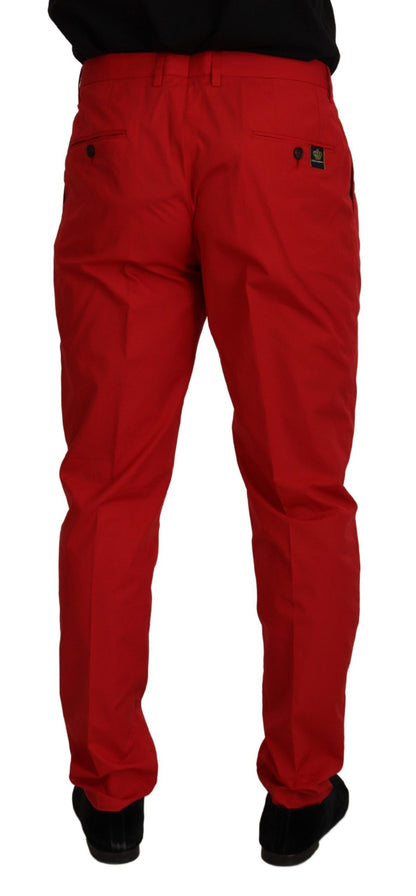 Dolce & Gabbana Men's Red Cotton Slim Fit Trousers Chinos Pants