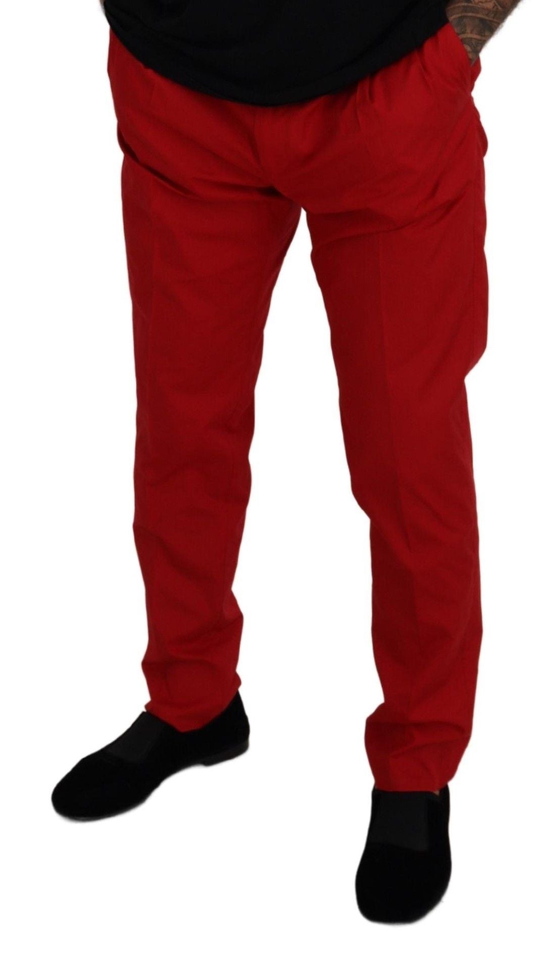 Dolce & Gabbana Men's Red Cotton Slim Fit Trousers Chinos Pants