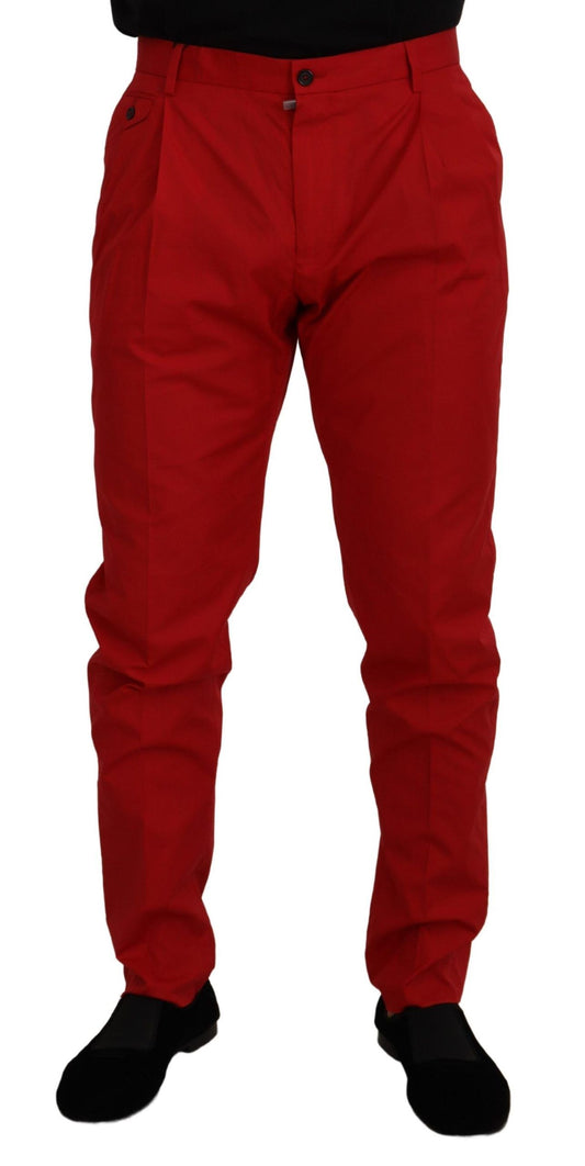 Dolce & Gabbana Men's Red Cotton Slim Fit Trousers Chinos Pants