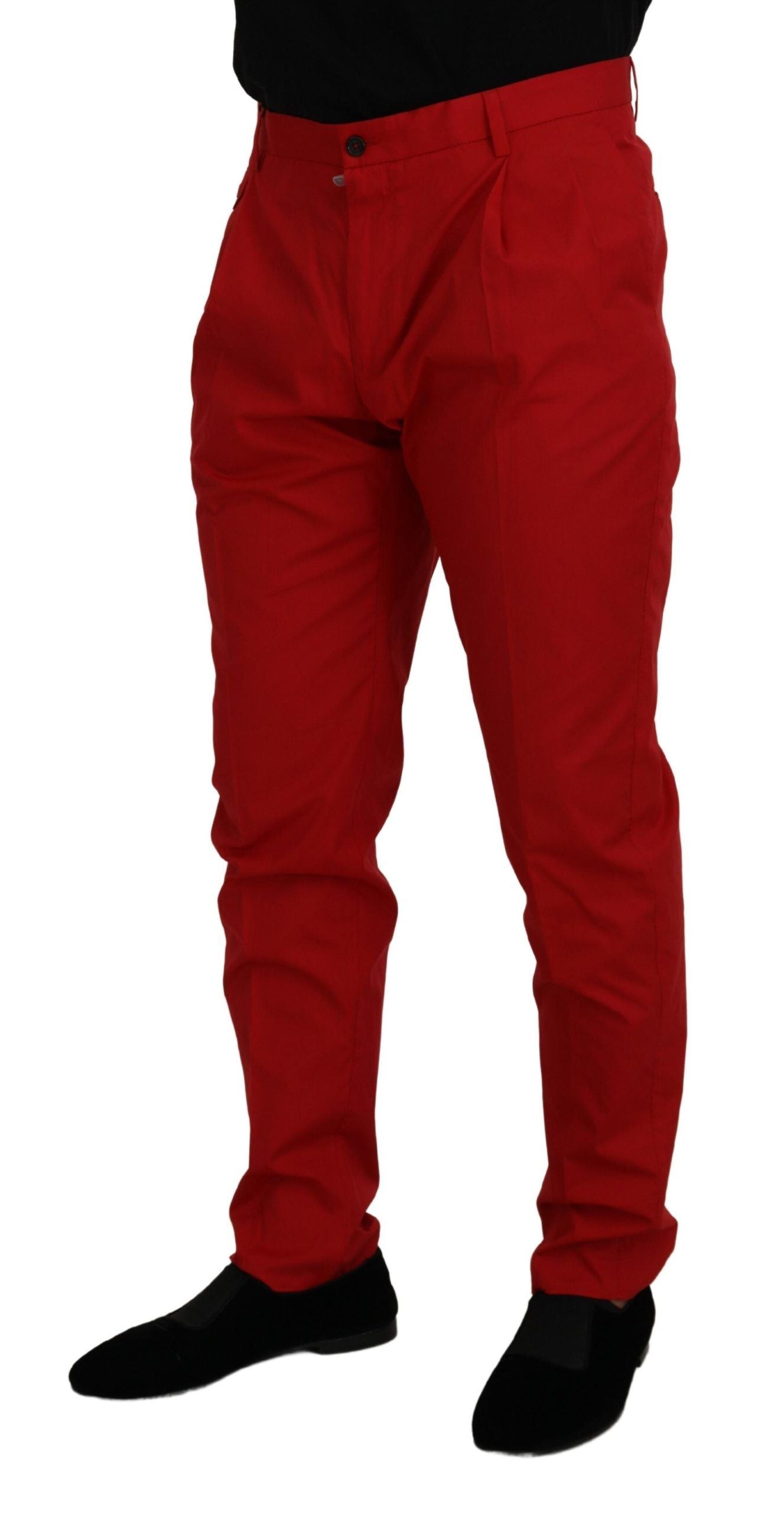 Dolce & Gabbana Men's Red Cotton Slim Fit Trousers Chinos Pants