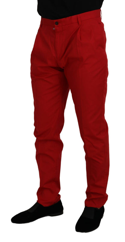 Dolce & Gabbana Men's Red Cotton Slim Fit Trousers Chinos Pants