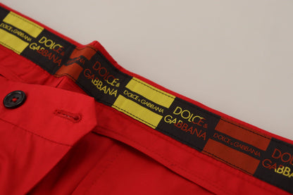 Dolce & Gabbana Men's Red Cotton Slim Fit Trousers Chinos Pants