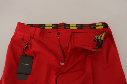 Dolce & Gabbana Men's Red Cotton Slim Fit Trousers Chinos Pants