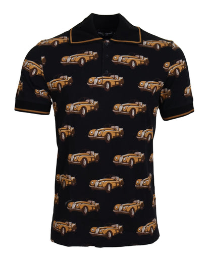 Dolce & Gabbana Black Car Print Short Sleeve Polo T-shirt