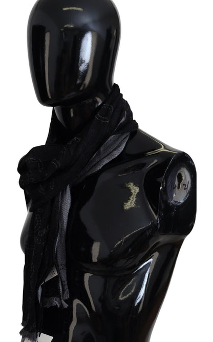 C'N'C Black Grey Logo Print Men Neck Wrap Shawl Scarf