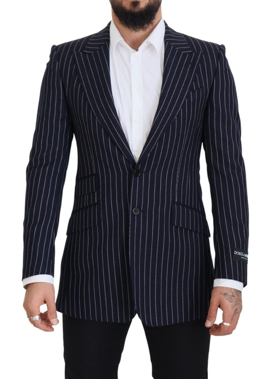 Dolce & Gabbana Men's Dark Blue Stripe Wool Single Breasted Blazer