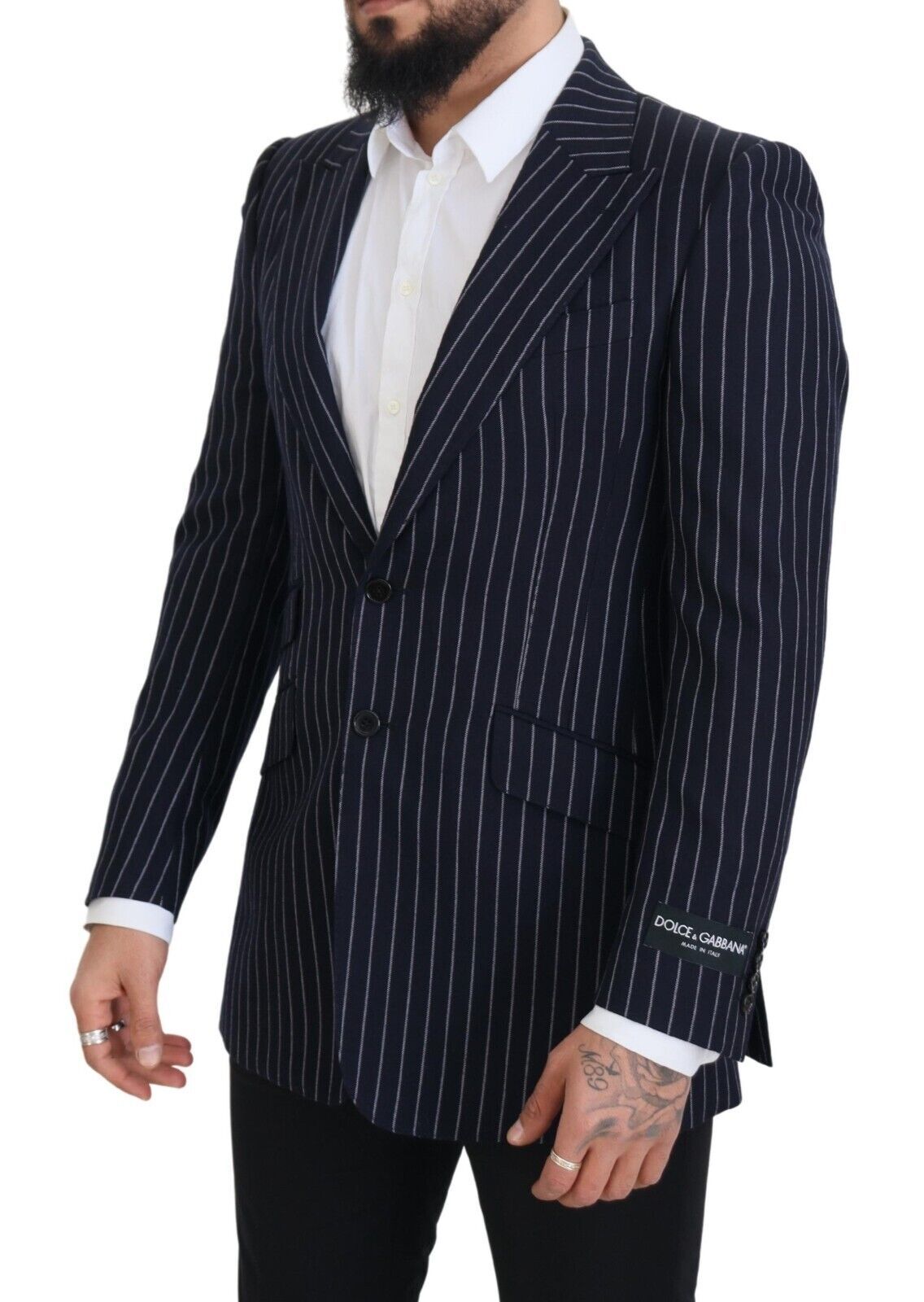 Dolce & Gabbana Men's Dark Blue Stripe Wool Single Breasted Blazer