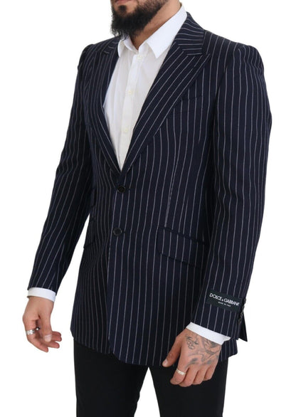 Dolce & Gabbana Men's Dark Blue Stripe Wool Single Breasted Blazer