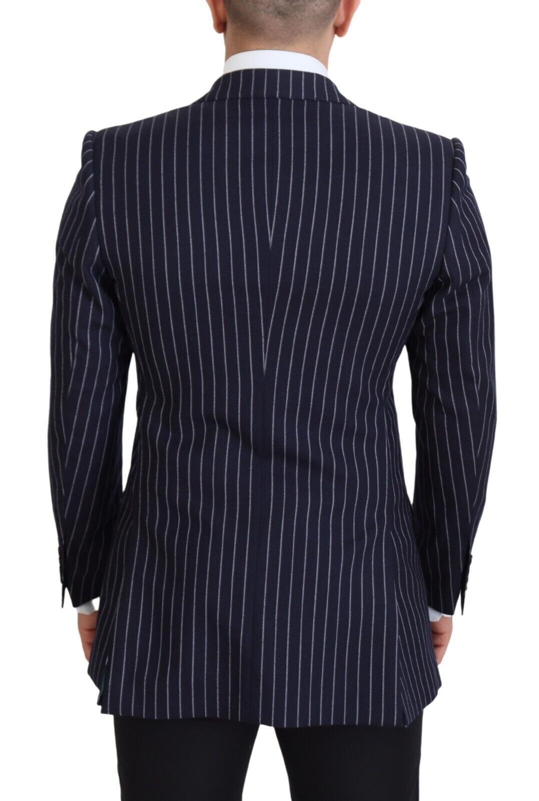 Dolce & Gabbana Men's Dark Blue Stripe Wool Single Breasted Blazer