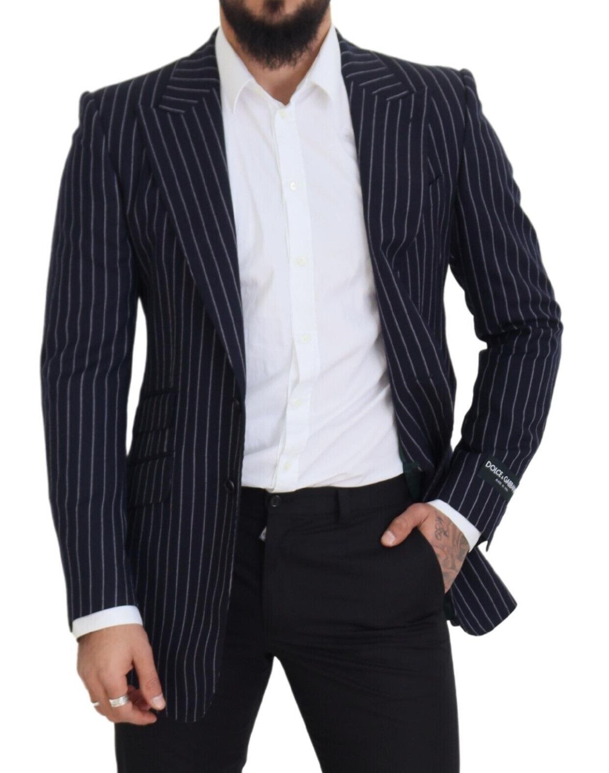 Dolce & Gabbana Men's Dark Blue Stripe Wool Single Breasted Blazer