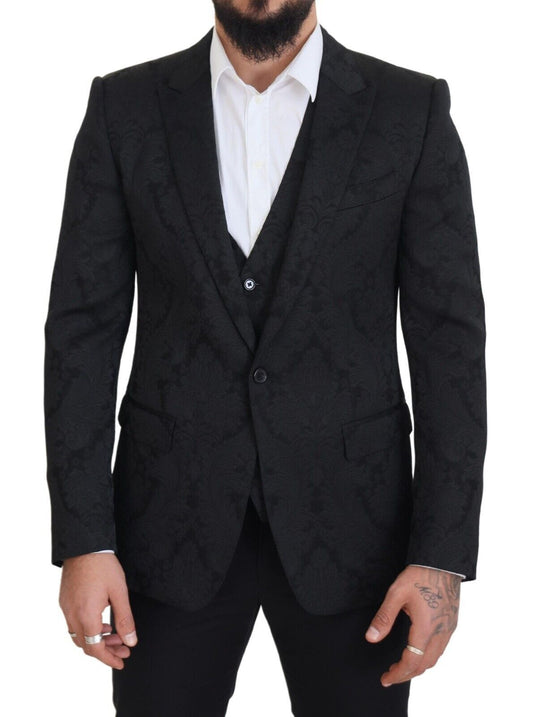 Dolce & Gabbana Men's Black Floral Brocade 2 Piece MARTINI Suit