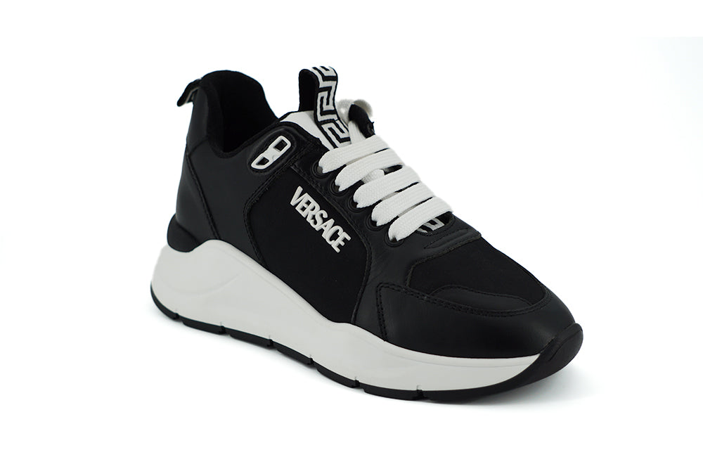 Versace Ladies' Black and White Calf Leather Sneakers
