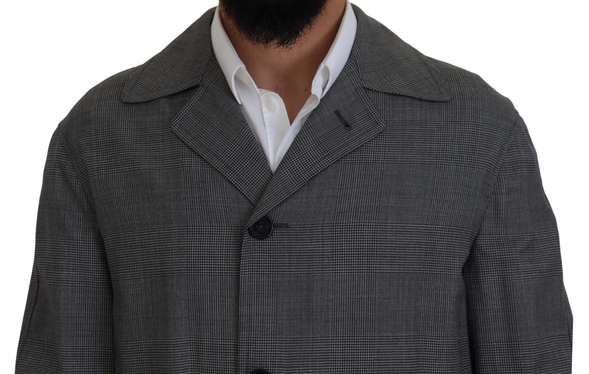 Dolce & Gabbana Men's Rayon Wool & Elastane Trench Coat - Gray Plaid