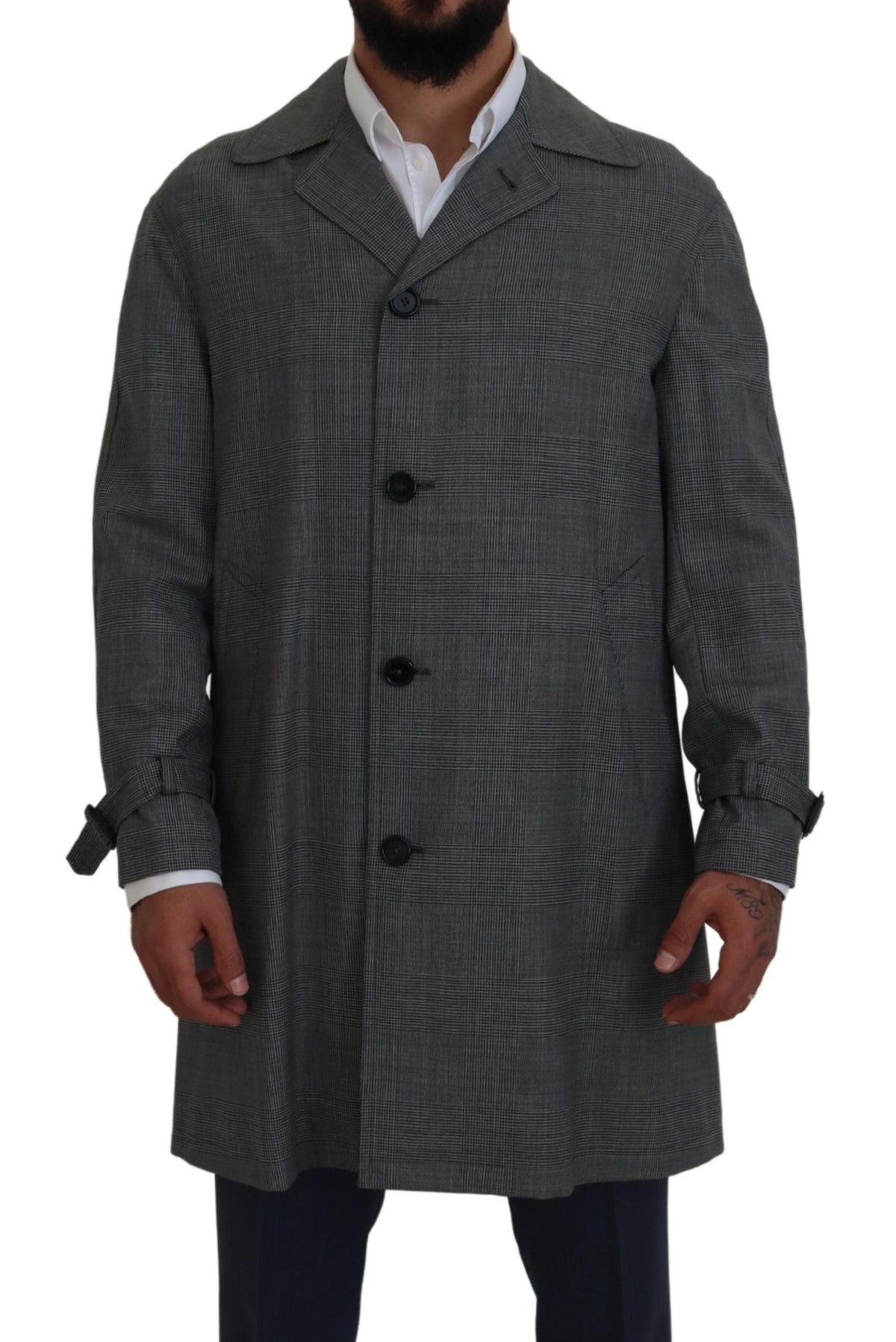 Dolce & Gabbana Men's Rayon Wool & Elastane Trench Coat - Gray Plaid