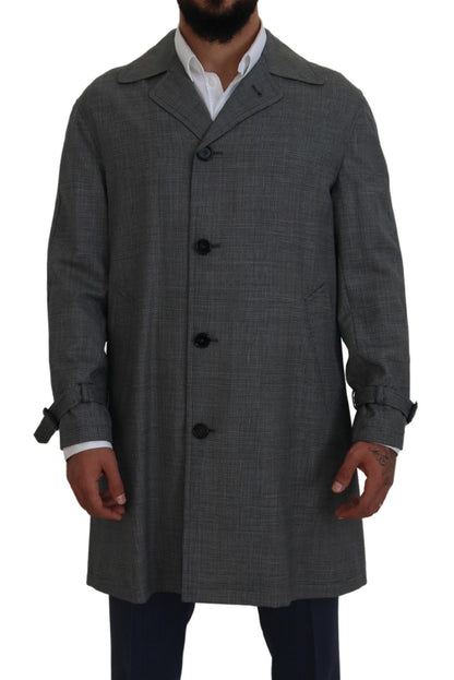 Dolce & Gabbana Men's Rayon Wool & Elastane Trench Coat - Gray Plaid