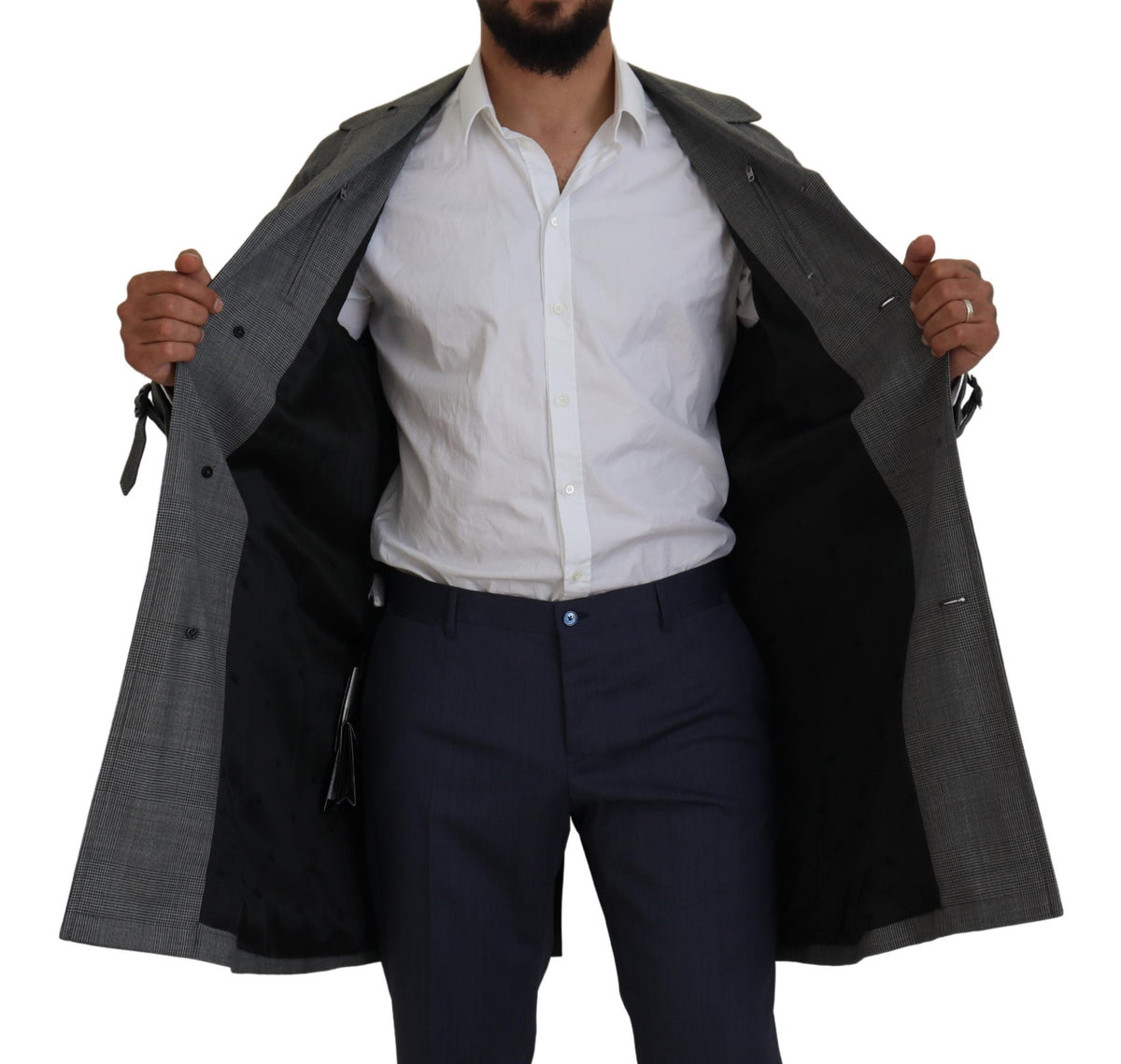 Dolce & Gabbana Men's Rayon Wool & Elastane Trench Coat - Gray Plaid