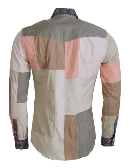 Dolce & Gabbana Multicolor Cotton Patchwork Slim Shirt