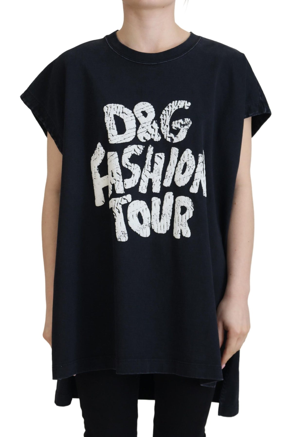 Dolce & Gabbana Women's Round Neck Cotton Tank Top - Black White Signature