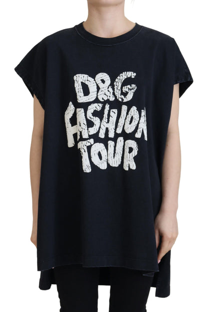 Dolce & Gabbana Women's Round Neck Cotton Tank Top - Black White Signature