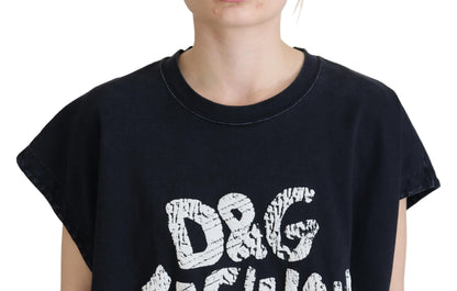 Dolce & Gabbana Women's Round Neck Cotton Tank Top - Black White Signature