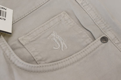Jeckerson Gray Cotton Tapered Men Casual Pants