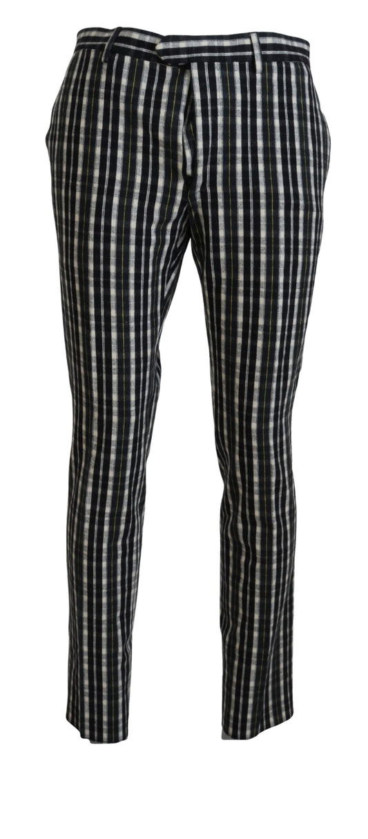Bencivenga Men's Black Checkered Cotton Casual Pants