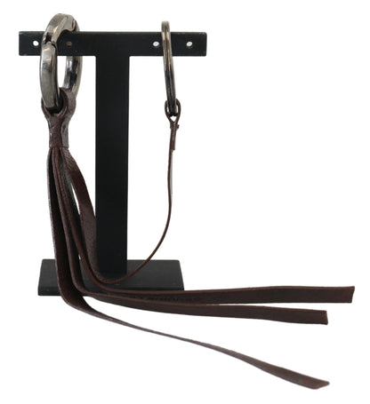 Costume National Brown Leather Silver Tone Metal Keyring Keychain