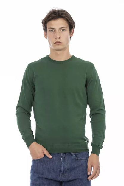 Baldinini Trend Men's Green Cotton Ribbed Crew Neck Sweater