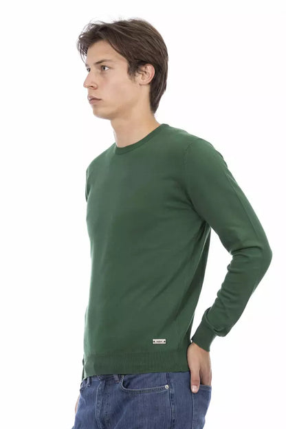 Baldinini Trend Men's Green Cotton Ribbed Crew Neck Sweater