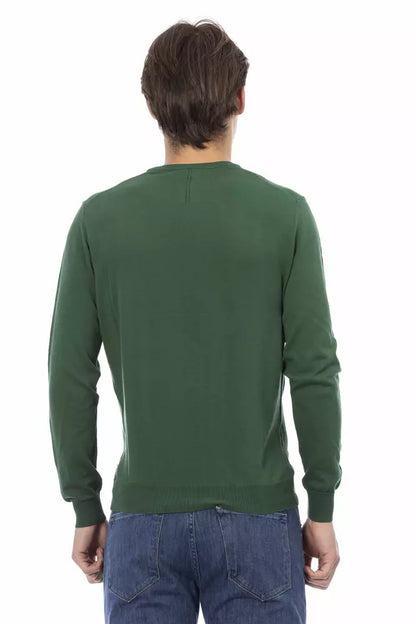 Baldinini Trend Men's Green Cotton Ribbed Crew Neck Sweater