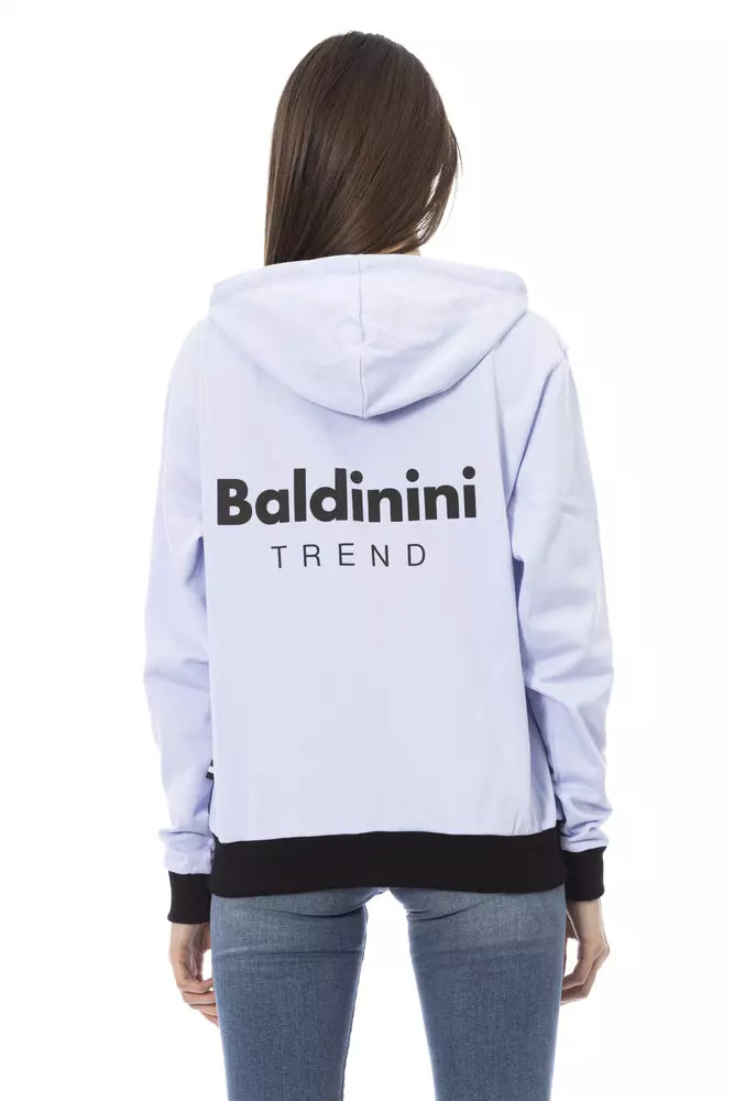 Baldinini Trend Women's Light Violet & Black Cotton Hooded Cardigan Sweater