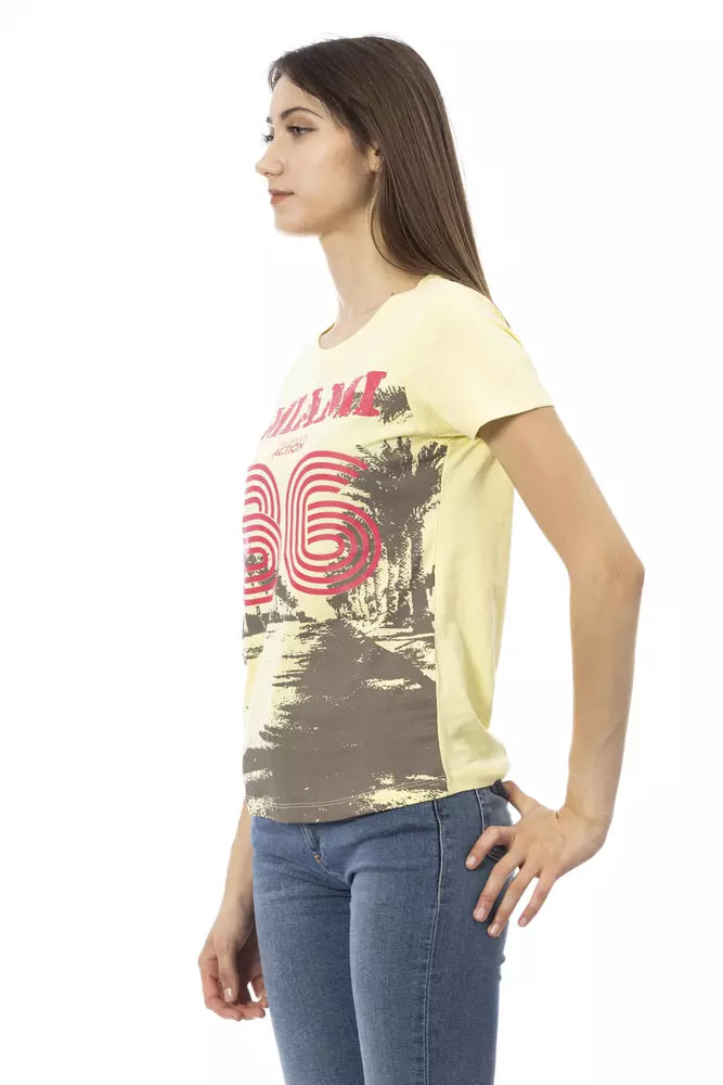 Chic Yellow Short Sleeve Tee With Front Print