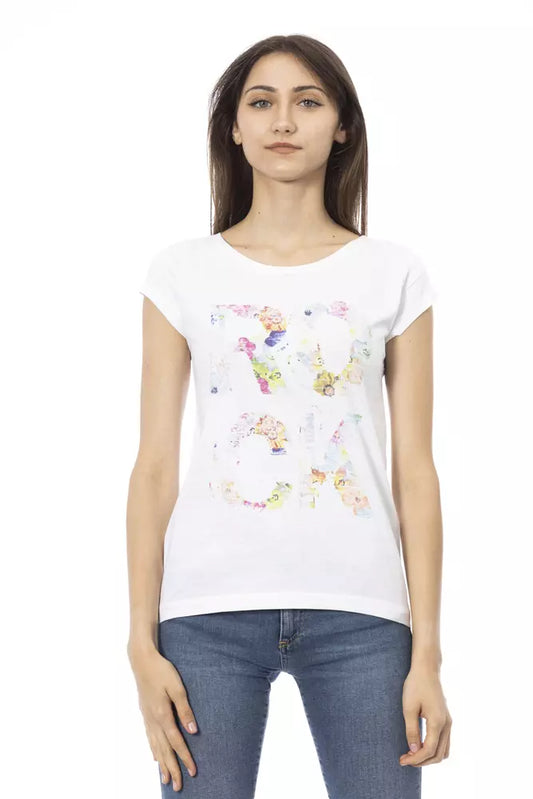 Trussardi Action White Cotton Branded Graphic Print Ladies' T-Shirt