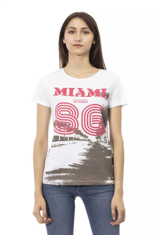 Trussardi Action White Cotton Branded Graphic Print Ladies' T-Shirt