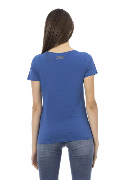 Trussardi Action Blue Cotton Branded Graphic Print Ladies' T-Shirt
