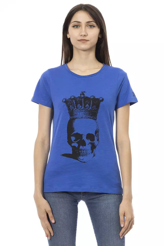 Trussardi Action Women's Blue Cotton Crown Skull Print T-Shirt