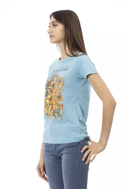 Trussardi Action Women's Light-blue Cotton Branded Graphic T-Shirt