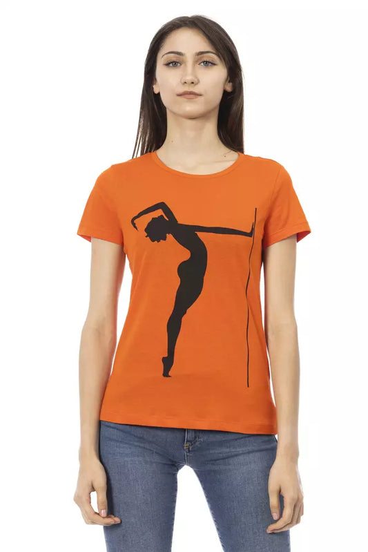 Trussardi Action Orange Cotton Branded Graphic Print Ladies' T-Shirt