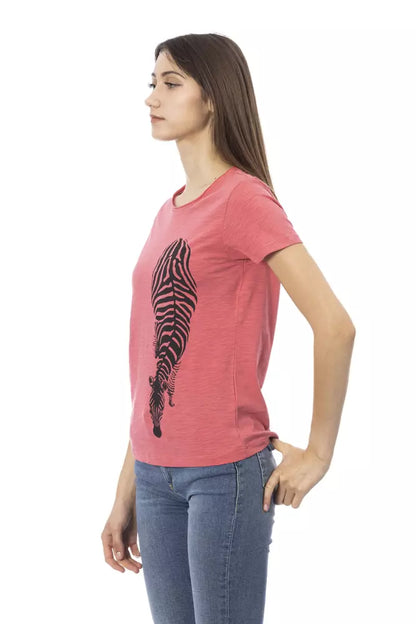 Trussardi Action Women's Pink Cotton Branded Print T-Shirt