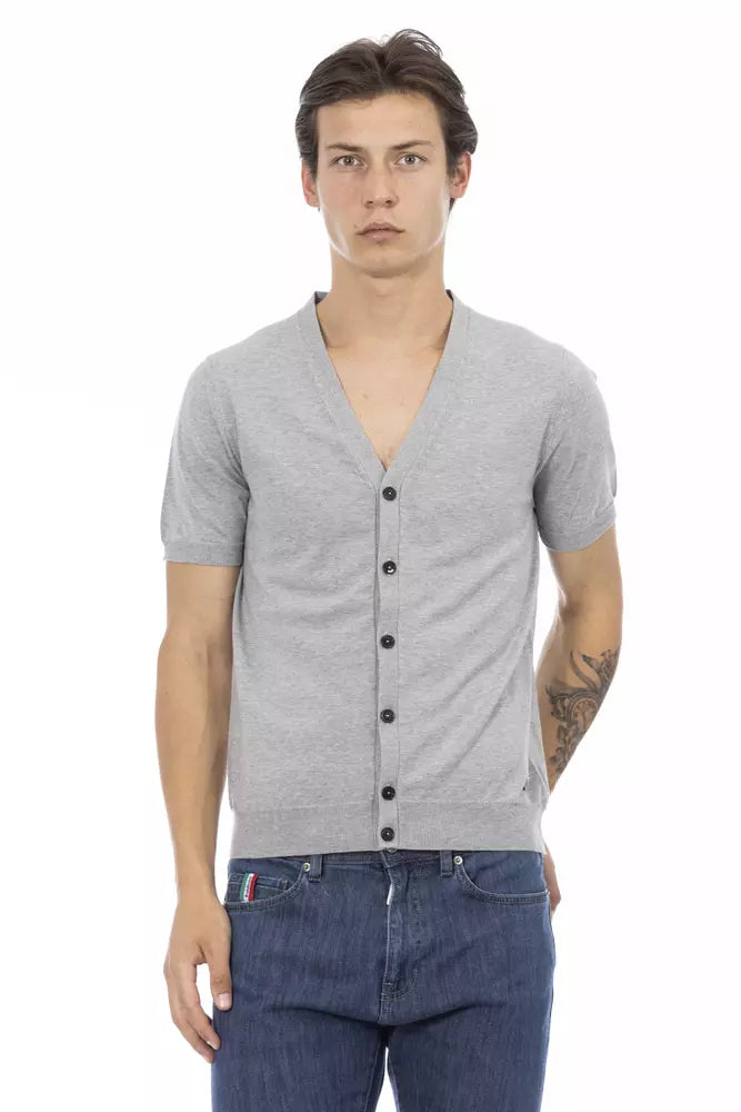 Baldinini Trend Men's Grey Cotton V-Neck Button Cardigan Sweater