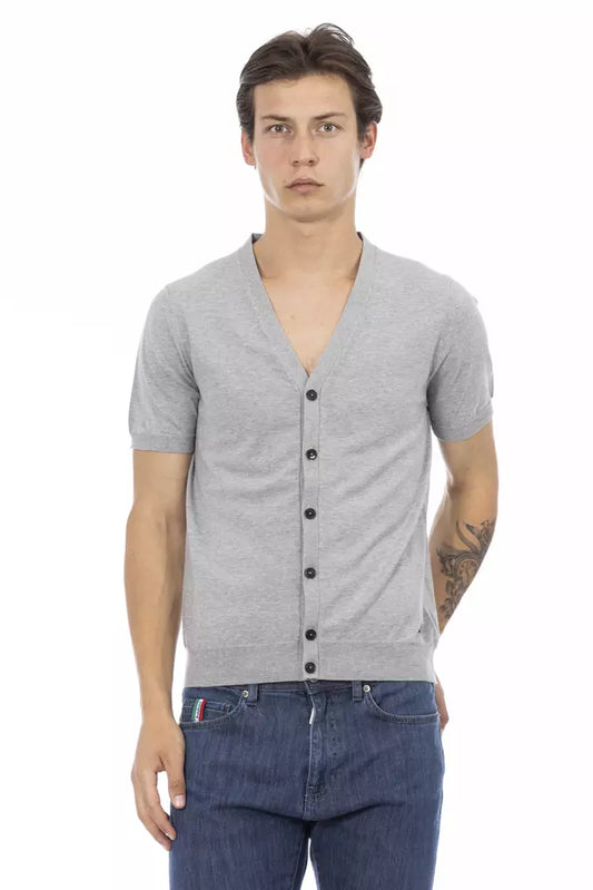 Baldinini Trend Men's Grey Cotton V-Neck Button Cardigan Sweater