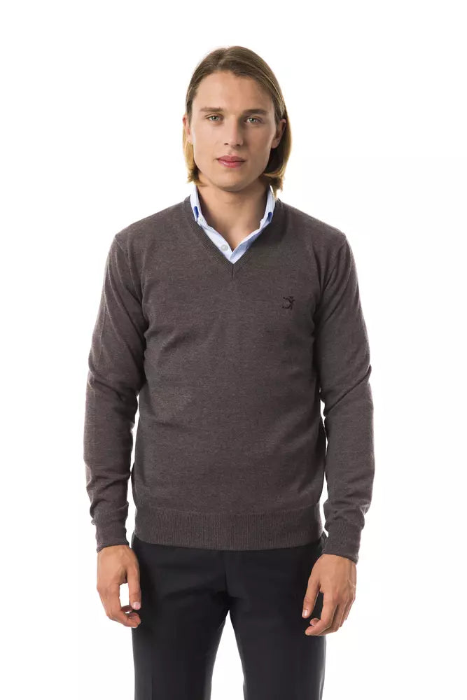 Walnut Brown Uominitaliani Men's V-neck Wool Sweater