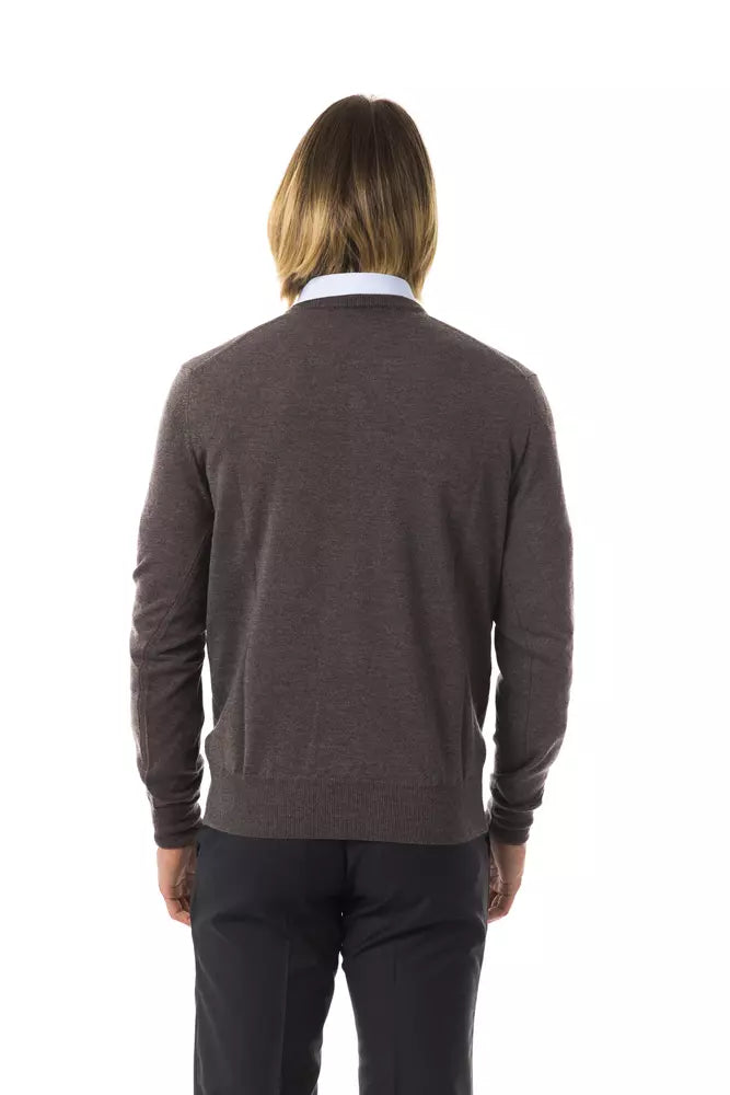 Walnut Brown Uominitaliani Men's V-neck Wool Sweater