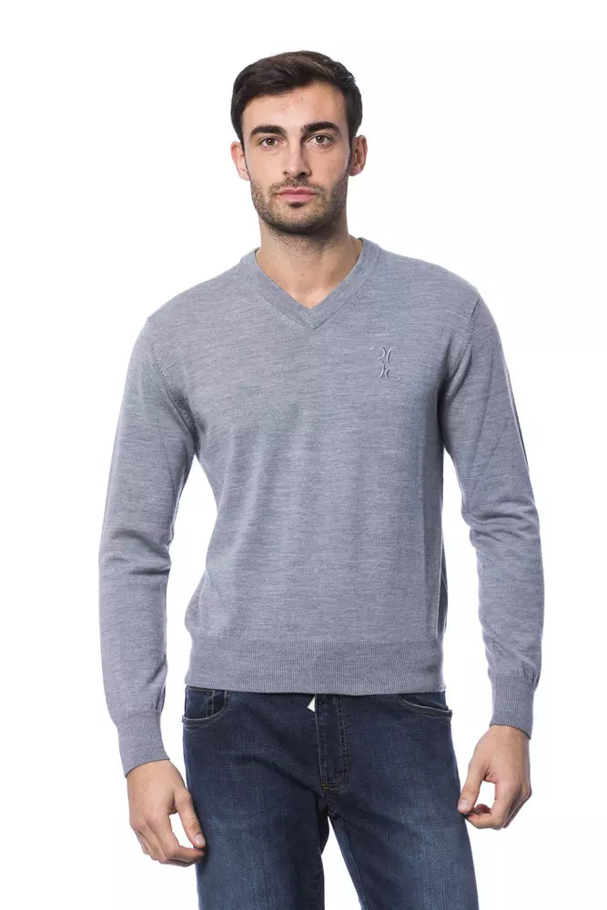 Billionaire Italian Couture Men's Grey Merino Wool V-neck Sweater