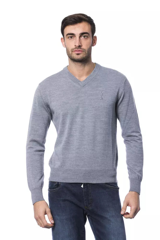 Billionaire Italian Couture Men's Grey Merino Wool V-neck Sweater