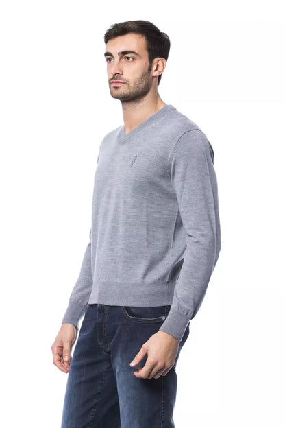 Billionaire Italian Couture Men's Grey Merino Wool V-neck Sweater