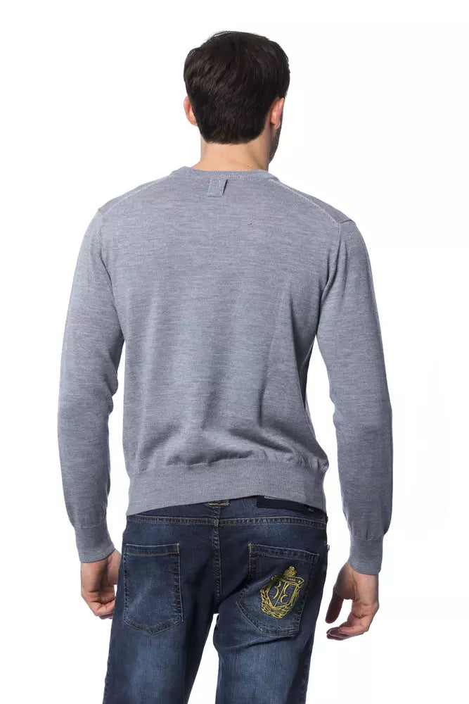 Billionaire Italian Couture Men's Grey Merino Wool V-neck Sweater